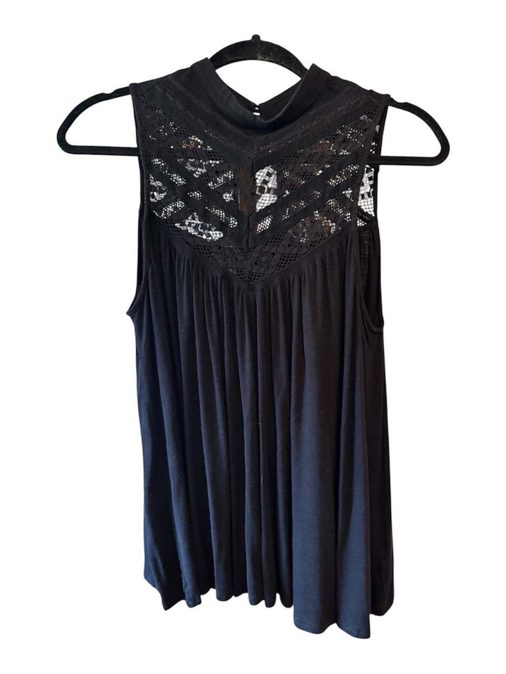 Deletta/Anthropologie Black Crochet Yoke High Neck Sleeveless Camisole